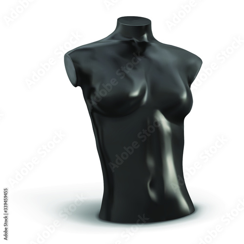 Black torso of female mannequin. Vector illustration isolated on white background.