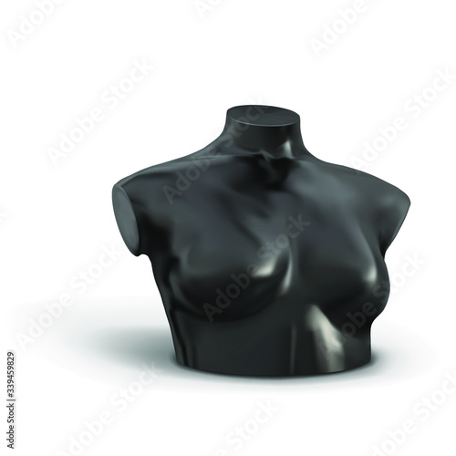 Black female mannequin. Bust without head. Vector illustration isolated on white background.