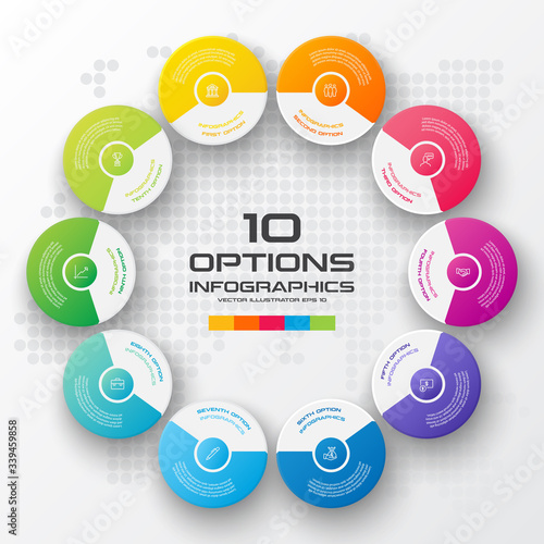 Circle infographic template with 10 options,Vector illustration.
