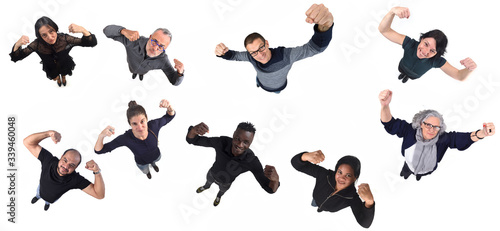 group of people doing strength and biceps on a white background
