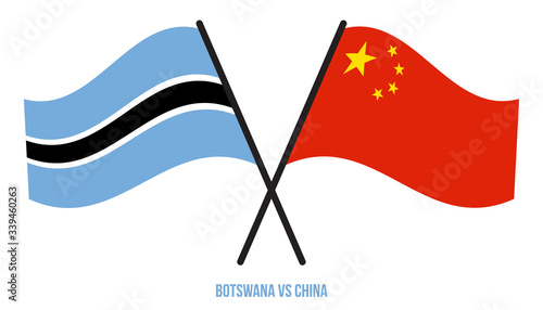 Botswana and China Flags Crossed And Waving Flat Style. Official Proportion. Correct Colors