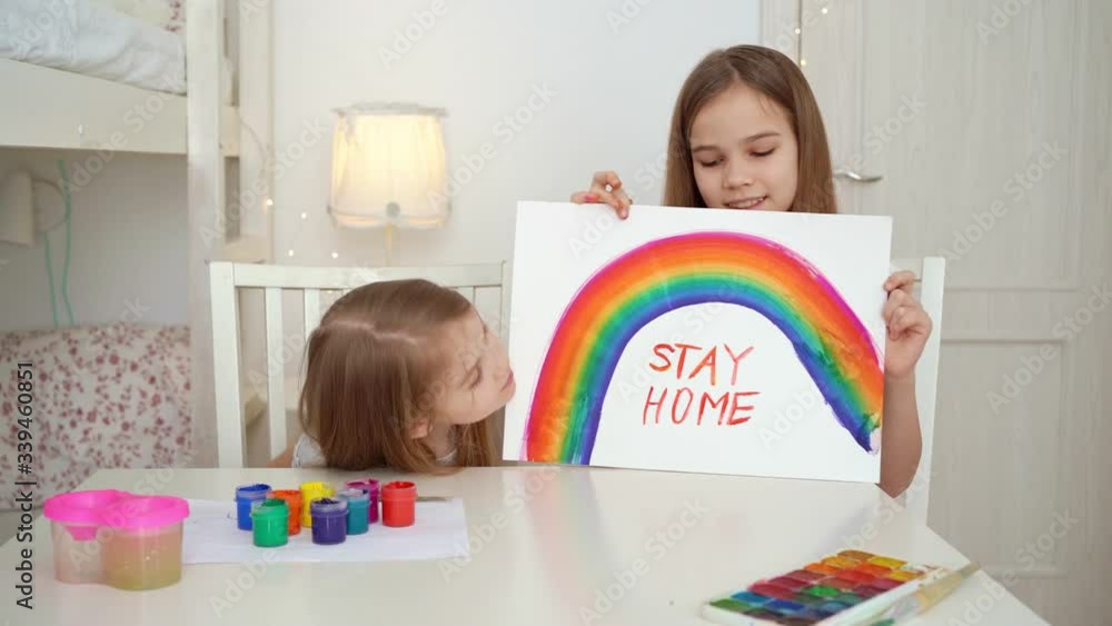 little girls write stay home. flashmob. rainbow little girls write stay home. flashmob. rainbow
