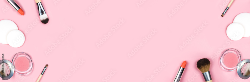 Banner made from set of decorative cosmetics for make up. Banner made from set of decorative cosmetics for make up.