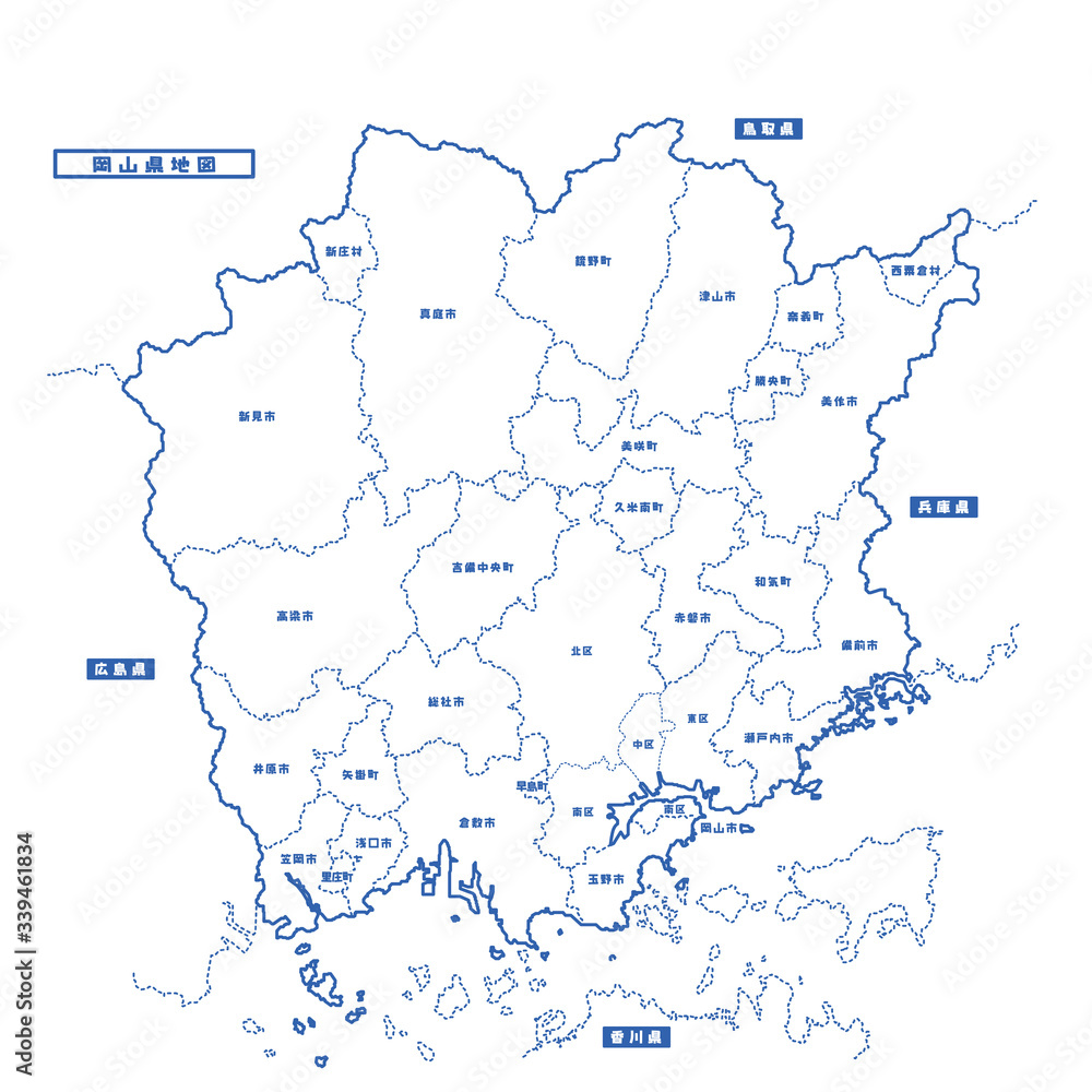 岡山県地図 シンプル白地図 市区町村