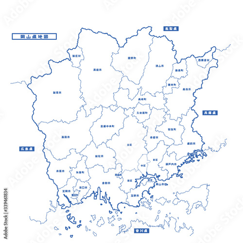 岡山県地図 シンプル白地図 市区町村