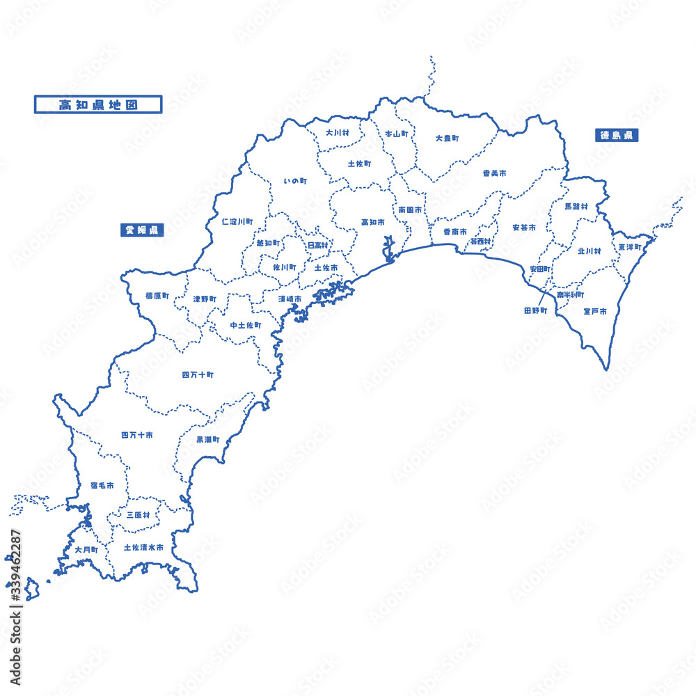 高知県地図 シンプル白地図 市区町村 Stock Vector Adobe Stock