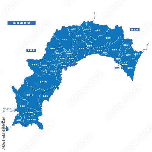 高知県地図 シンプル青 市区町村