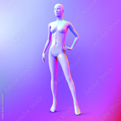 Female mannequin trendy iridescent neon color on a colorful background. Vector illustration.