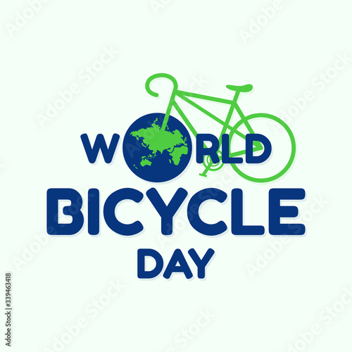 Letter World Bicycle Day on June 3 with world map