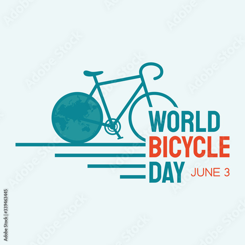 Letter World Bicycle Day on June 3 with world map