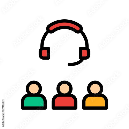 telework or telecommuting related group work with headphone vector with editable stroke,