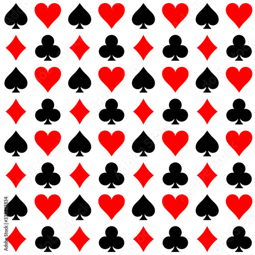 Vector seamless pattern of the four french playing cards suits symbols - Spades Hearts Diamonds and Clubs high quality tile pattern background