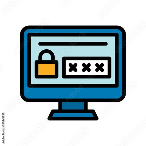 telework or telecommuting related password or login security with lock on computer screen vector with editable stroke,