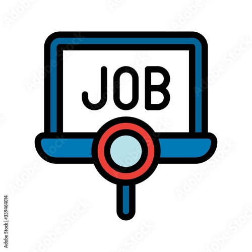 telework or telecommuting related magnifying glass search job in laptop screen vector with editable stroke,