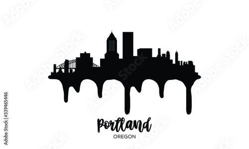 Portland black skyline silhouette vector illustration on white background with dripping ink effect.