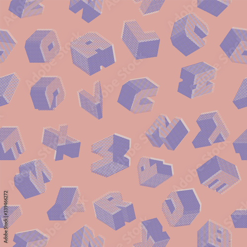 Tossed screen print type alphabet pattern. Pattern for fabric, backgrounds, wrapping, textile, wallpaper, apparel. Vector illustration