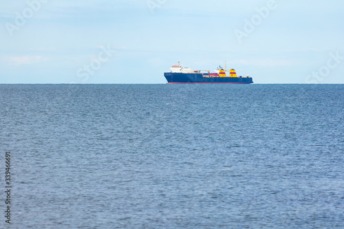 Ship on the horizon of the Black Sea, Poti, Georgia