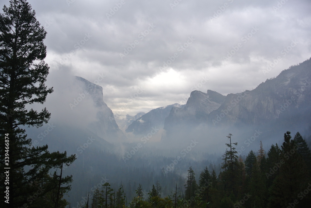 Yosemite national park in fog