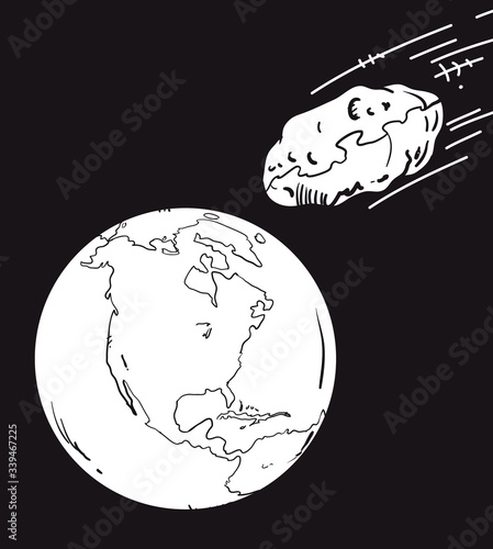 Vector asteroid and planet Earth.