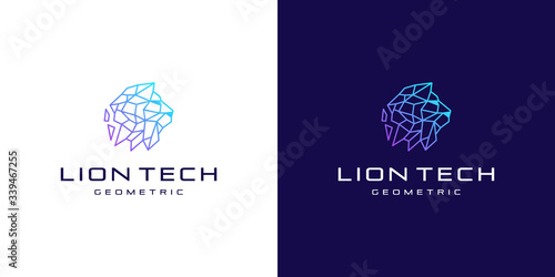 abstract polygon line lion head technology, logo design inspiration