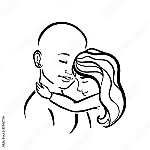 Hairless mother with daughter hugging her, breast cancer awareness motivational poster for those struggling cancer and treating desease. Helping mother in healing by chemotherapy and loosing hair