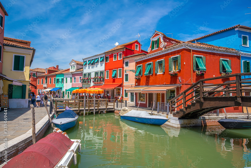 Colorful houses in downtown Burano, Venice, Italy