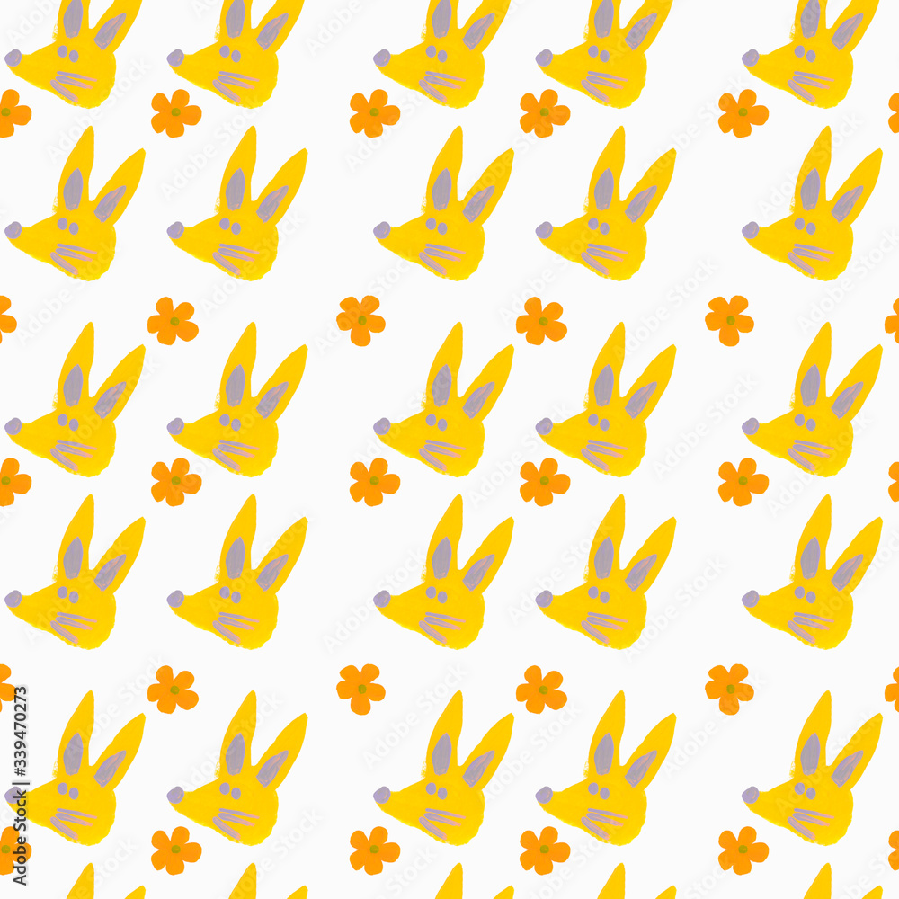 Fototapeta premium bright seamless pattern from eared chanterelles and flowers.