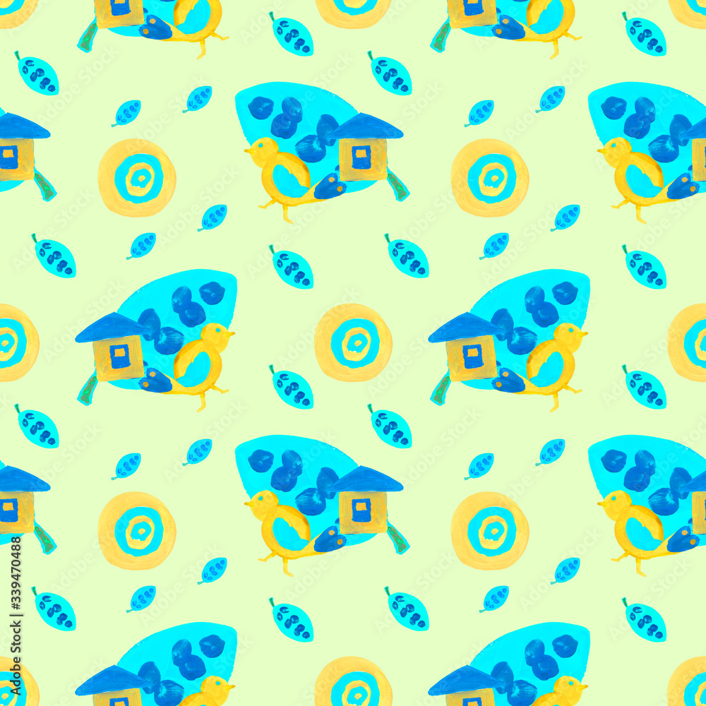 colorful childrens illustration for fabric or wallpaper.seamless pattern,acrylic