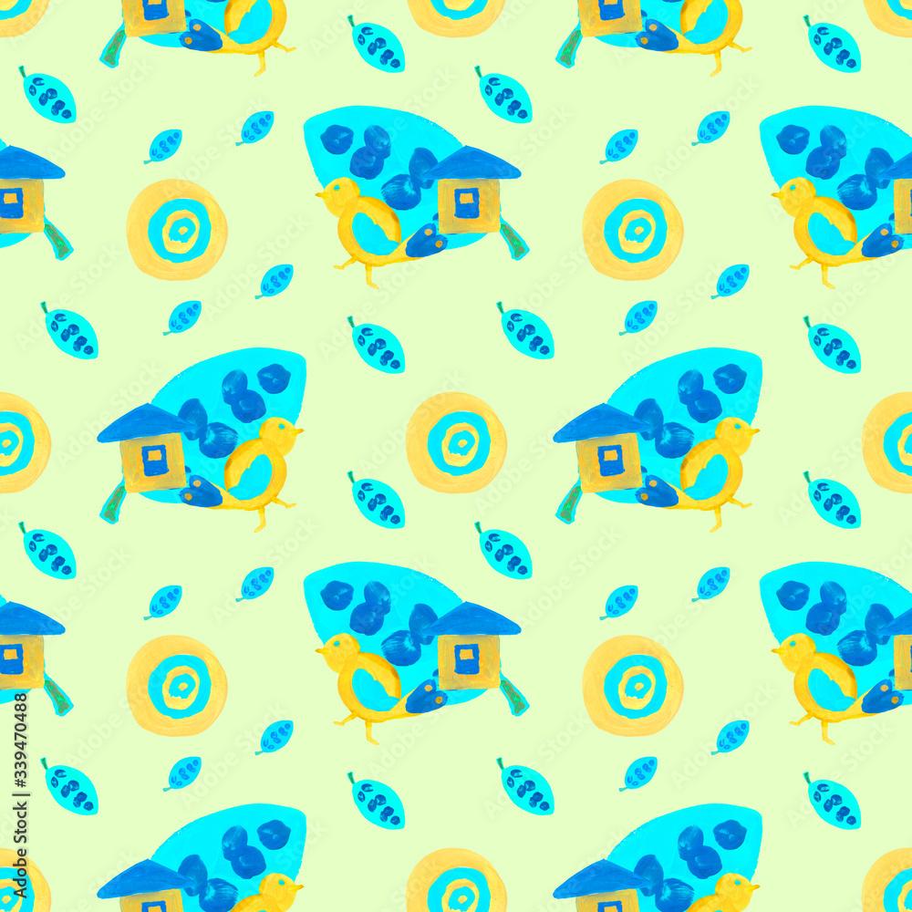 Naklejka premium colorful childrens illustration for fabric or wallpaper.seamless pattern,acrylic