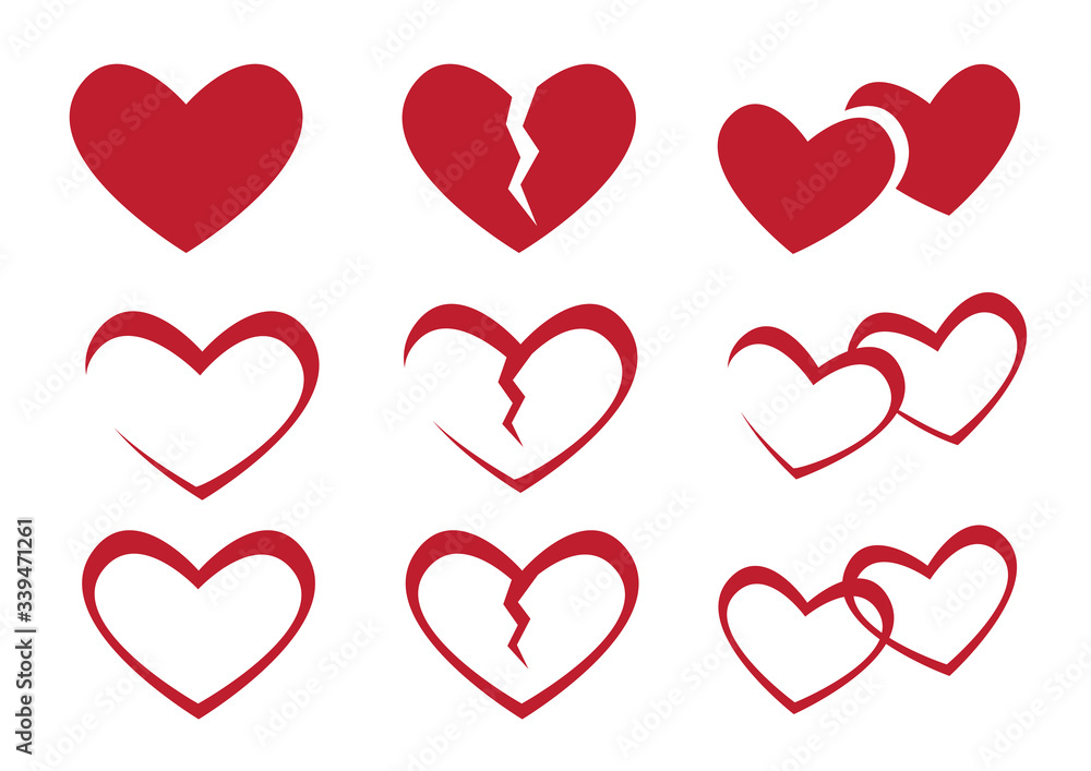 Collection of hearts and broken hearts icon