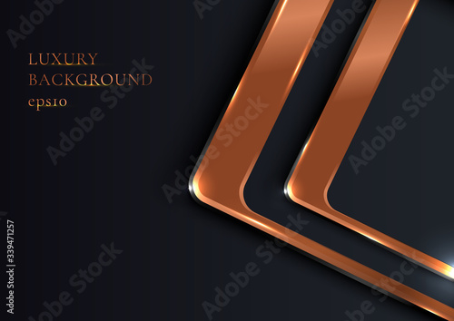 Abstract elegant geometric rounded square shiny metallic copper on black background luxury style