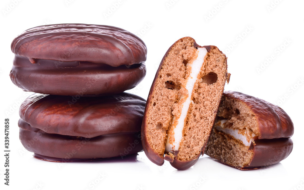 marshmallow in chocolate isolated white background marshmallow in chocolate isolated white background