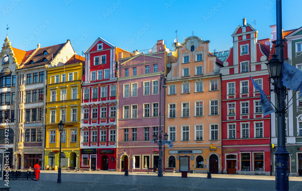Market square in the early morning in the city of Wroclaw. Poland