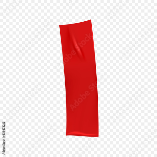 Red duct repair tape isolated on transparent background. Realistic red adhesive tape piece for fixing. Scotch paper glued. Realistic 3d vector illustration