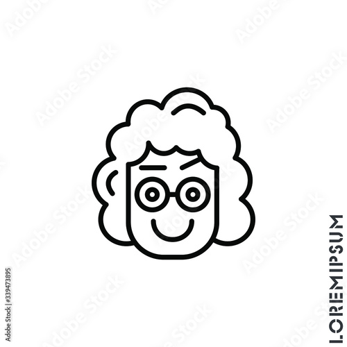 Big Smile contented smile with raised eyebrow Emoticon girl, woman Icon Vector Illustration. Outline Style. Laughing, emotion icon. Fun, face vector. Humor, smile, smiley, positive symbol. Linear