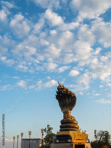 Nakorn Phanom, Thailand - Nov 16th, 2019: Naga monument at Mekong river, Nakorn Phanom, Thailand