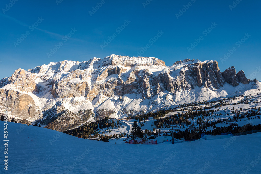 Beautiful winter mountain scenery in the Italian Alps - Val Gardena, Dolomites