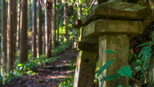 A shrine along Kumano trail. Kumano Kodo is a Unesco World Heritage site ancient pilgrimage route in Japan photo