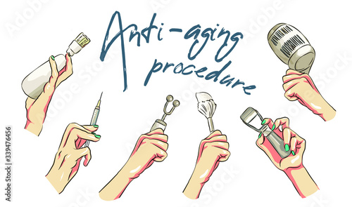 Microcurrents, Dermal roller, cosmetologist tool, needles. Beauty care concept. Vector illustration can be used for topics like cosmetology, skin care, anti-aging therapy ,The concept of cosmetology a