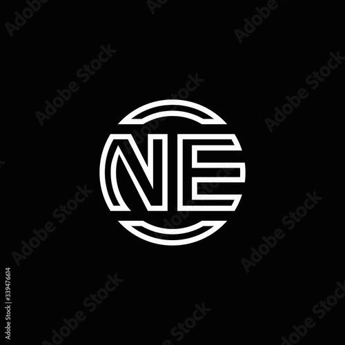 NE logo monogram with negative space circle rounded design template