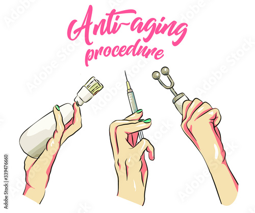 Microcurrents, Dermal roller, cosmetologist tool, needles. Beauty care concept. Vector illustration can be used for topics like cosmetology, skin care, anti-aging therapy ,The concept of cosmetology a