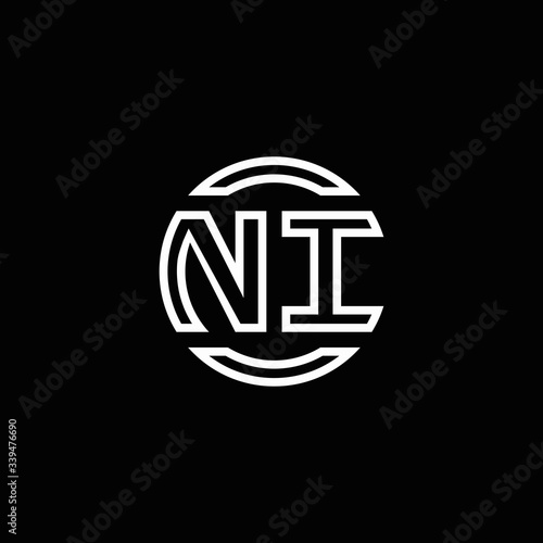 NI logo monogram with negative space circle rounded design template