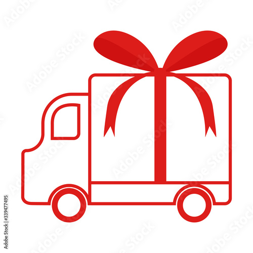 Gift delivery emblem or icon. Truck icon with a bow