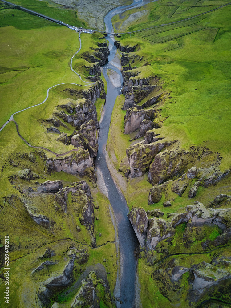 The most picturesque canyon Fjadrargljufur and the shallow creek, which flows along the bottom of the canyon. Fantastic country Iceland