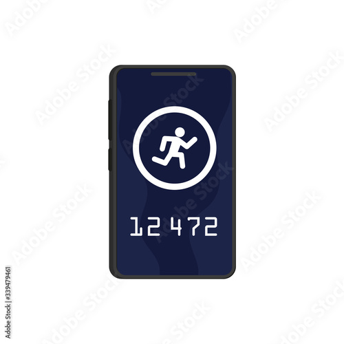 Fitness band run tracker on phone vector illustration in flat