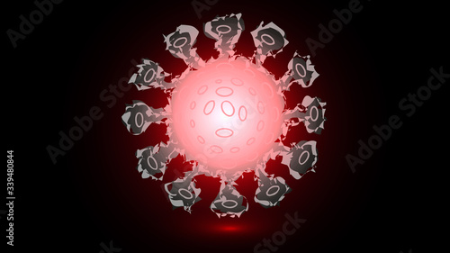 Coronavirus bacterium on a black background. Bacteria with a red glow.