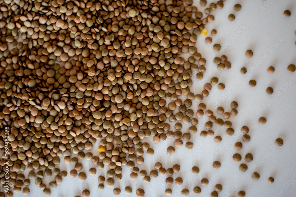 brown lentils on white surface brown lentils on white surface