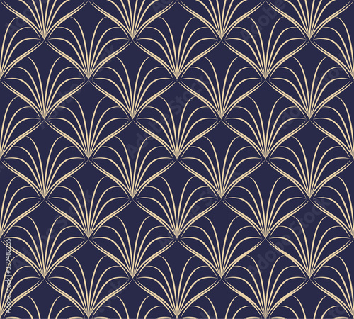 Art deco lattice. Abstract geometric background gatsby with gold lines. Thin fan tiles seamless pattern. Elegant fishnet. Exquisite subtle wallpaper. Graphic backdrop nouveau. Modern stylish texture