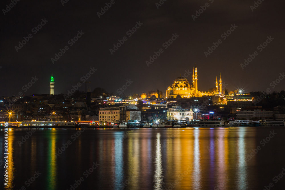 Night view of Istanbul's historic district. Turkey