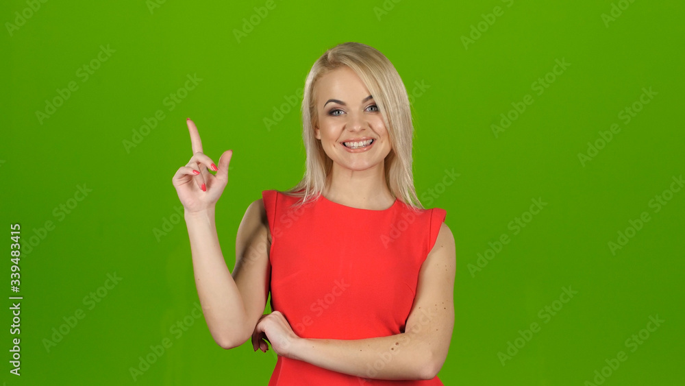 Blonde thought about question and found answer. Green screen studio Blonde thought about question and found answer. Green screen studio